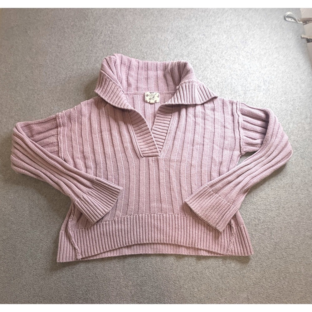 Hippie Rose Women Purple Ribbed Knit V-Neck Pullover Sweater Size M